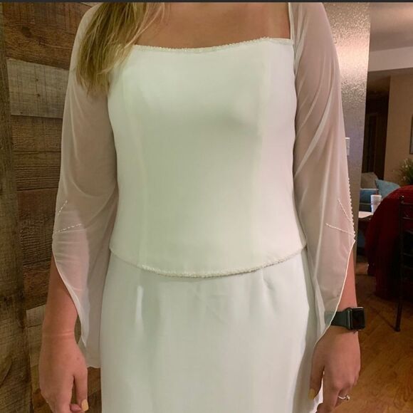 Kathryn LaCroix white nee wedding dress gown beading sheer long sleeves, size 10 - Picture 1 of 13